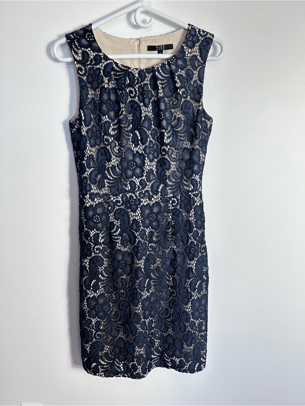 Alex Marie Navy Lace Midi Dress‎ with Cream Lining